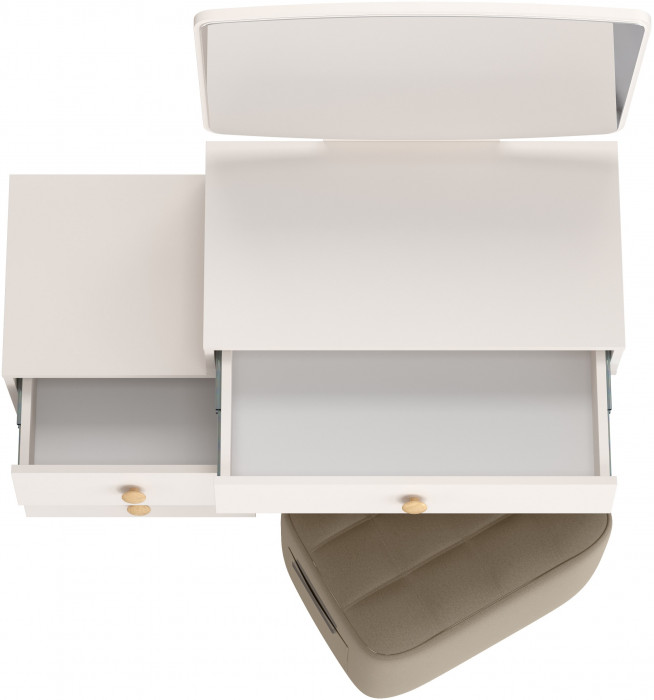 Афина Спальня 4-25901М1к.с. Трюмо + Банкетка 6-5127ТКВорех Вики, цвет кашемир серый/ткань орех, ШхГхВ 105х38,6х129 + 53х40х46 см., универс. сб.