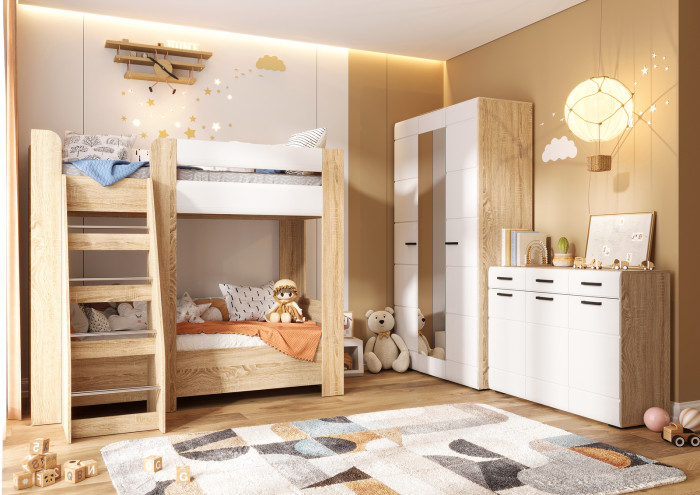 ЛИБЕРТИ КР 01 Кровать 1,4 (1432х900х2032) Фасад МДФ БЕЛЫЙ ГЛЯНЕЦ/Корпус ДУБ СОНОМА