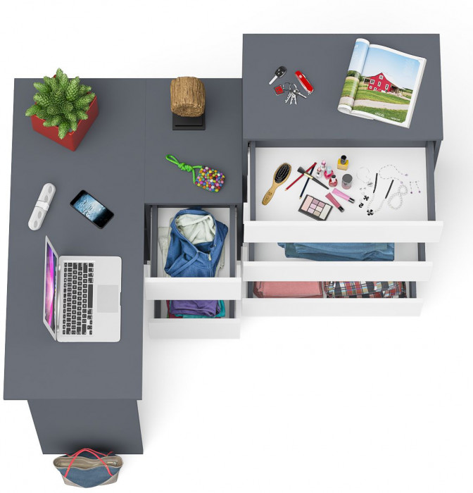 Мори Стол компьютерный МС-16 правый + Комод МК700.5, цвет графит/белый, ШхГхВ 194,8х84,9х114 см., выдвижные ящики справа, НЕ универсальная сборка