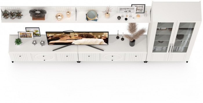 Валенсия Гостиная № 083, цвет ЛДСП белый шагрень/МДФ белый шагрень, ШхГхВ 350,3х38,3х225,2 см., универсальная сборка