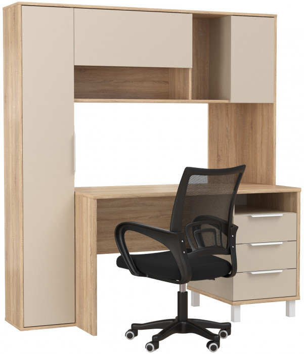 Стол компьютерный Комфорт 12.95N + кресло 103 чёрное, цвет дуб сонома/сатин, ШхГхВ 162х60,3х180 см., НЕ универсальная сборка