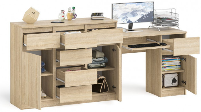 Мори компьютерный стол МС-1 правый + Комод МК1200.4, дуб сонома