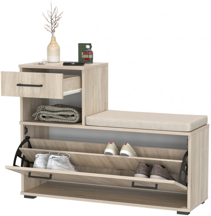 Лира ГК 2-0714дубсон Тумба под обувь, цвет дуб сонома, ШхГхВ 100х33х75,5 см., универсальная сборка
