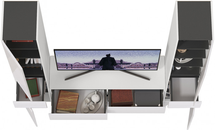 Сидней Комплектация № 017, корпус: белый/чёрный/фасады: МДФ белый глянец