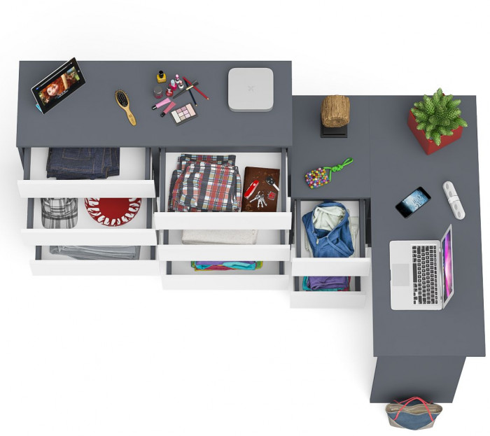 Мори компьютерный стол МС-16 левый + Комод МК1200.10, графит/белый