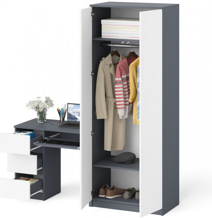 Мори компьютерный стол МС-6 левый + Шкаф МШ800.1, графит/белый