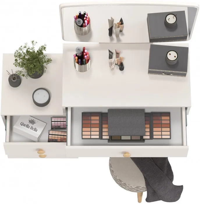 Афина Спальня 4-25901М1к.с. Трюмо + Банкетка 6-5132ТКсерая Юна, цвет кашемир серый/ткань серая, ШхГхВ 105х38,6х129 + 33х33х45 см., универс. сб.