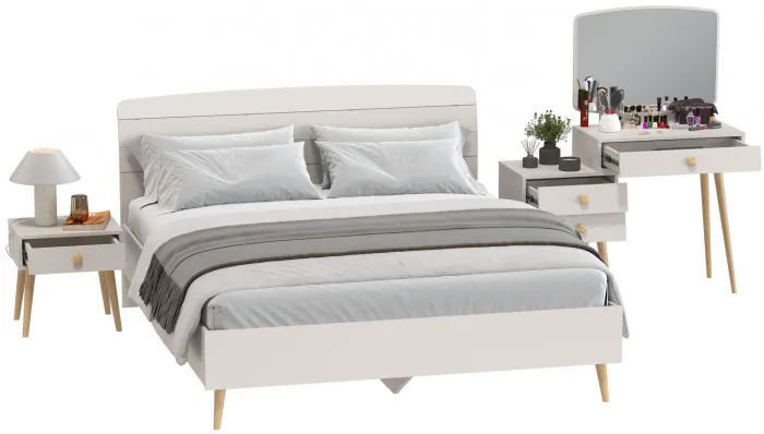 Афина Спальня Кровать 1600 + Трюмо + Тумба, цвет кашемир серый, ШхГхВ 164,6х210,2х95,6 + 105х38,6х129 + 45х37х45 см., 1600х2000 мм., б/м, осн. есть