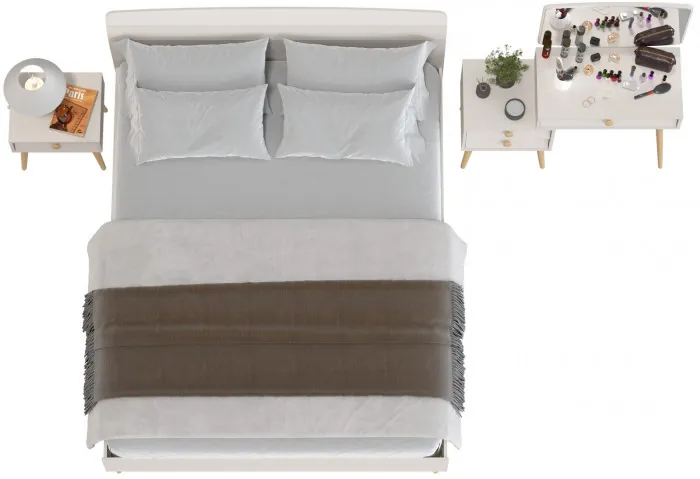 Афина Спальня Кровать 1600 + Трюмо + Тумба, цвет кашемир серый, ШхГхВ 164,6х210,2х95,6 + 105х38,6х129 + 45х37х45 см., 1600х2000 мм., б/м, осн. есть