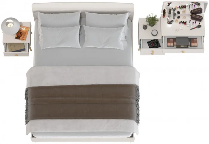 Афина Спальня Кровать 1600 + Трюмо + Тумба, цвет кашемир серый, ШхГхВ 164,6х210,2х95,6 + 105х38,6х129 + 45х37х45 см., 1600х2000 мм., б/м, осн. есть