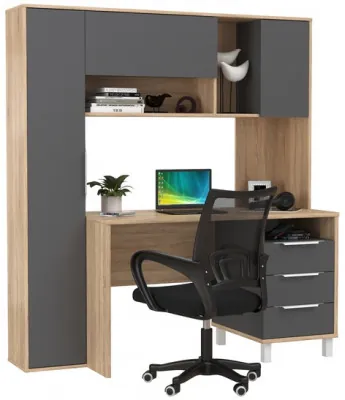 Стол компьютерный Комфорт 12.95N + кресло 103 чёрное, цвет дуб сонома/тёмно-серый, ШхГхВ 162х60,3х180 см., НЕ универсальная сборка