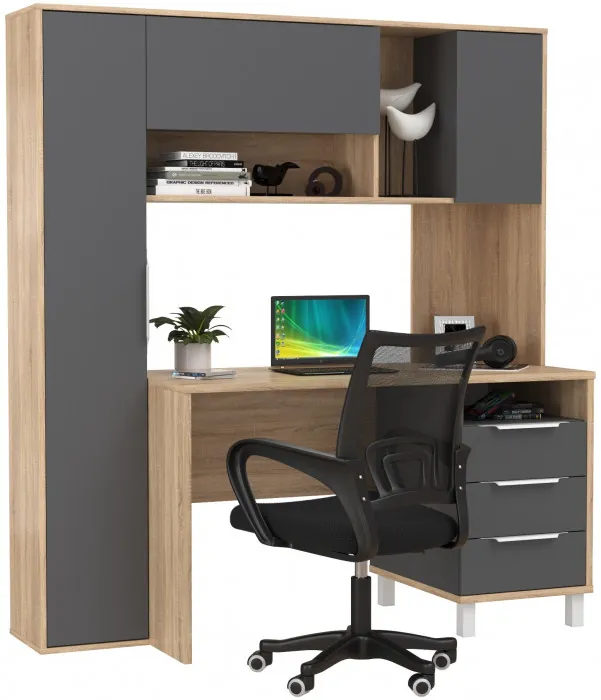 Стол компьютерный Комфорт 12.95N + кресло 103 чёрное, цвет дуб сонома/тёмно-серый, ШхГхВ 162х60,3х180 см., НЕ универсальная сборка