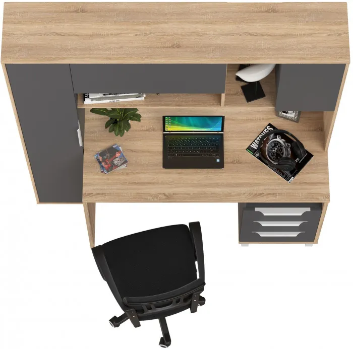 Стол компьютерный Комфорт 12.95N + кресло 103 чёрное, цвет дуб сонома/тёмно-серый, ШхГхВ 162х60,3х180 см., НЕ универсальная сборка