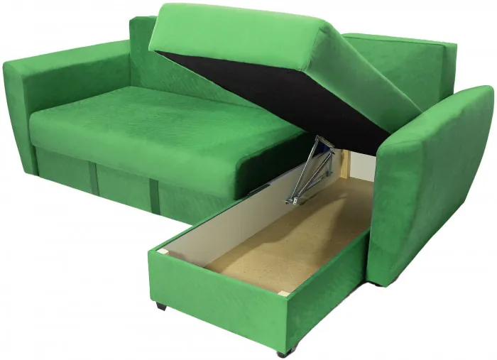 Диван-кровать угловой Амстердам Люкс, 150х200, еврокнижка, велюр, зеленый