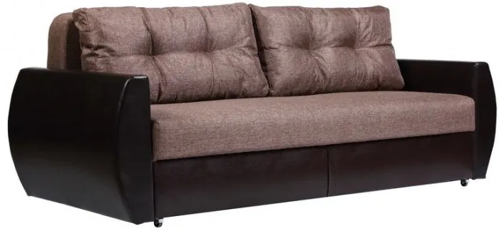 Диван-еврокнижка Бостон 150х195, пружинный блок, рогожка/экокожа, коричневый