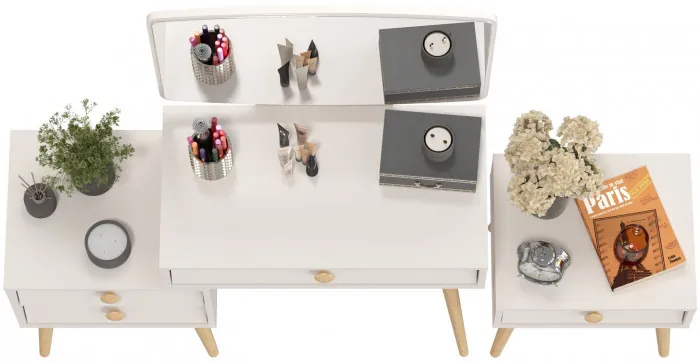 Афина Спальня Трюмо + Тумба прикроватная, цвет кашемир серый, ШхГхВ 105х38,6х129 + 45х37х45 см., универсальная сборка