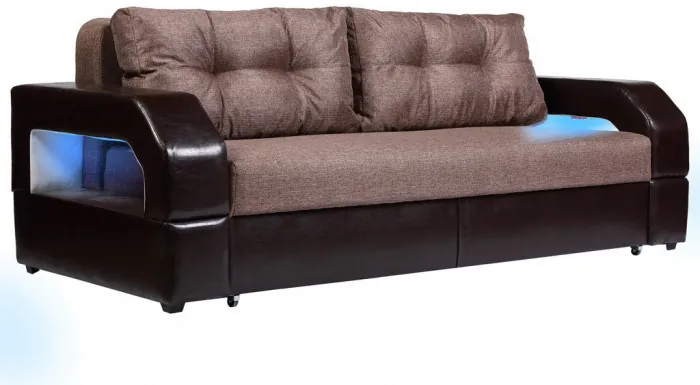 Диван-еврокнижка Манчестер, пружинный блок, 150х195,  рогожка/экокожа серый