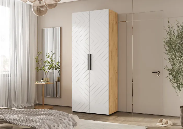 Флэш Шкаф 2-х ств. 900 браш вайт/дуб крафт