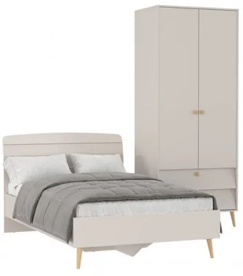 Афина Спальня Кровать 1200 + Шкаф 2-х дверный, цвет кашемир серый, ШхГхВ 123,6х210,2х95,7 + 90,3х56,3х220 см., сп.м. 1200х2000 мм., б/м, осн. есть