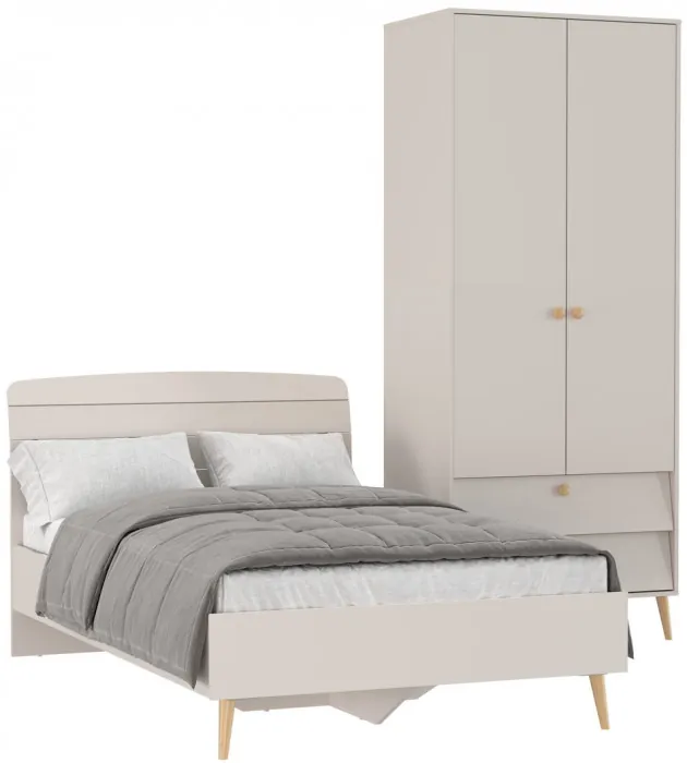 Афина Спальня Кровать 1200 + Шкаф 2-х дверный, цвет кашемир серый, ШхГхВ 123,6х210,2х95,7 + 90,3х56,3х220 см., сп.м. 1200х2000 мм., б/м, осн. есть