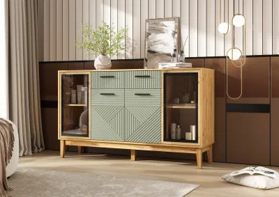 Комод "Флэш" (рамка AGT), Крафт золотой/Олива софт