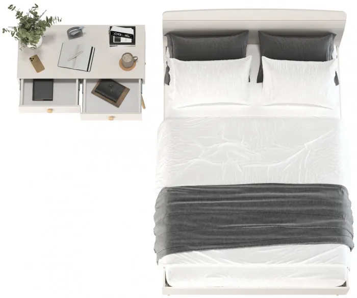 Афина Спальня Кровать 1400 + Стол, цвет кашемир серый, ШхГхВ 144,6х210,2х95,7 + 100х45х76 см., сп.м. 1400х2000 мм., б/м, основание есть