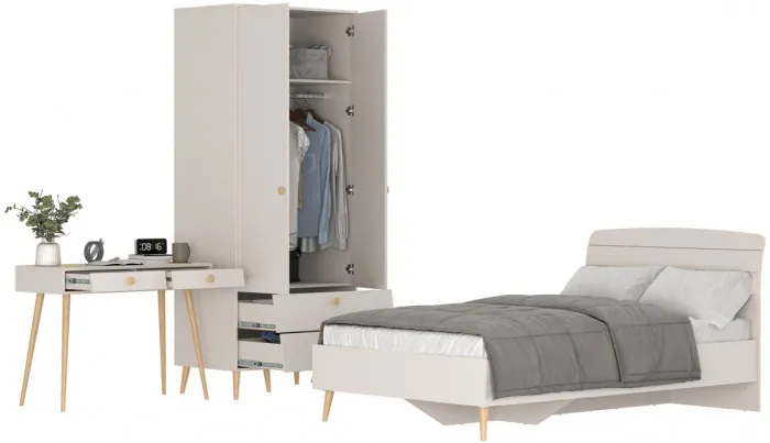 Афина Спальня 07-1200, цвет кашемир серый, сп.м. 1200х2000 мм., б/м, основание есть - фанера