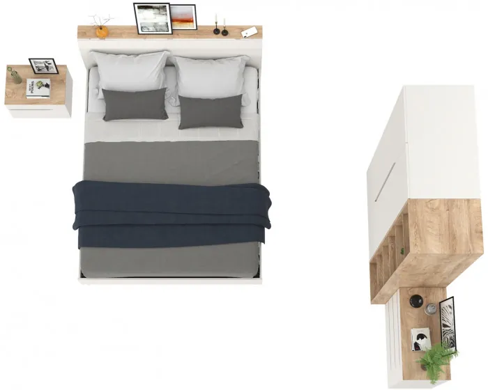 Муссон Спальня № 14, цвет белый/дуб эндгрейн элегантный, ортопед, сп. м. 1600х2000 мм., б/м