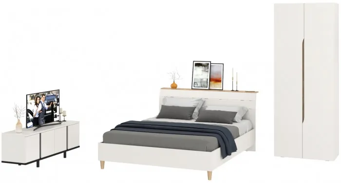 Муссон Спальня № 18, цвет белый/дуб эндгрейн элегантный, ортопед, сп. м. 1600х2000 мм., б/м