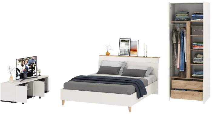 Муссон Спальня № 18, цвет белый/дуб эндгрейн элегантный, ортопед, сп. м. 1600х2000 мм., б/м