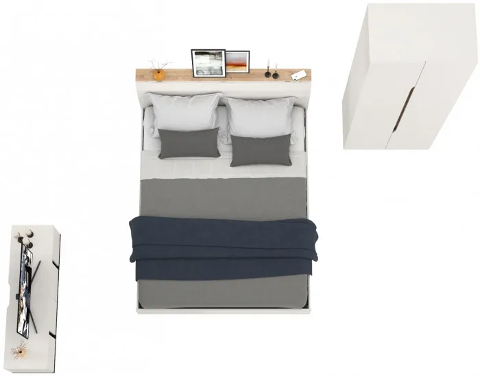 Муссон Спальня № 18, цвет белый/дуб эндгрейн элегантный, ортопед, сп. м. 1600х2000 мм., б/м