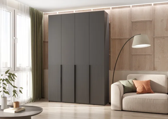 Марвэл Шкаф 4-х створчатый 1600, Браш Графит, Графит