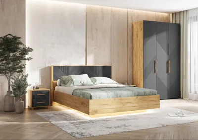 Спальня Ирис, композиция 1, браш графит/дуб крафт