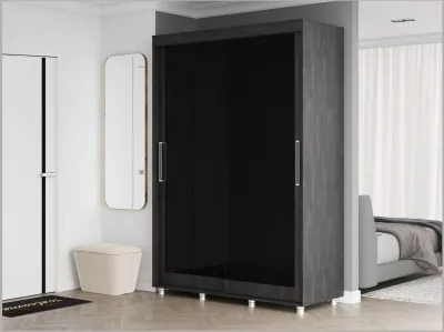Шкаф-купе Комфорт 12 Прайм EDITION 1,5 м (Камень угольный / Черное стекло)