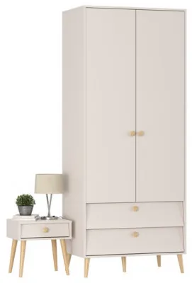 Афина Спальня Шкаф 2-х дверный + Тумба прикроватная, цвет кашемир серый, ШхГхВ 90,3х56,3х220 + 45х37х45 см., универсальная сборка