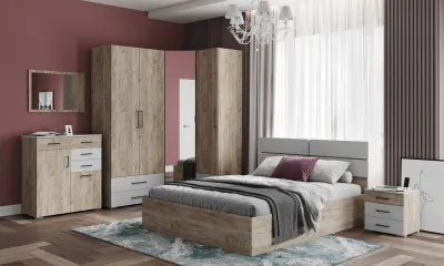 Модульная спальня "Теана", набор 1, Крафт серый/МДФ светло-серый