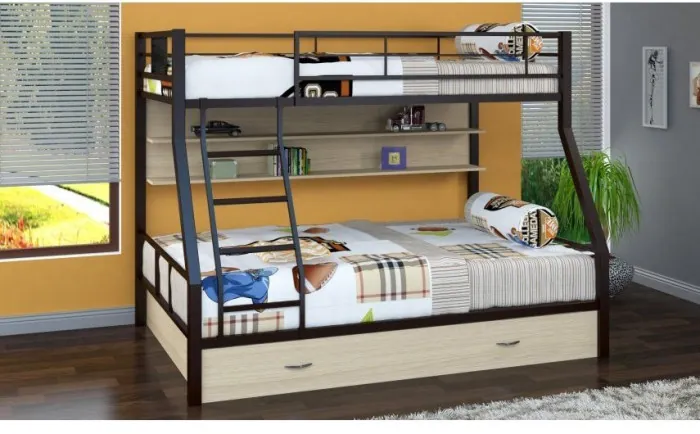 Двухъярусная кровать Гранада-1ПЯ, коричневая / Дуб (Дуб Айленд, Коричневый)