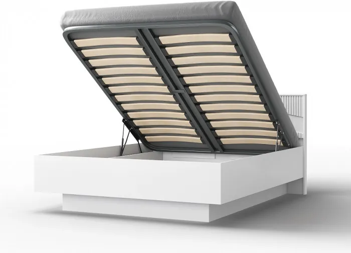 Кровать двуспальная 160х200 "Оливия" с подъемным основанием - Белый текстурный/Ясень белый