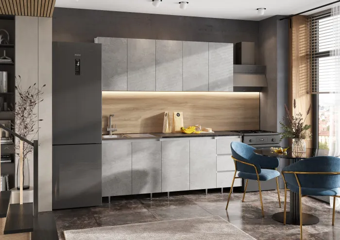 Кухня Челси 2,0м Бетон светлый, Белый (Кастилло темный)