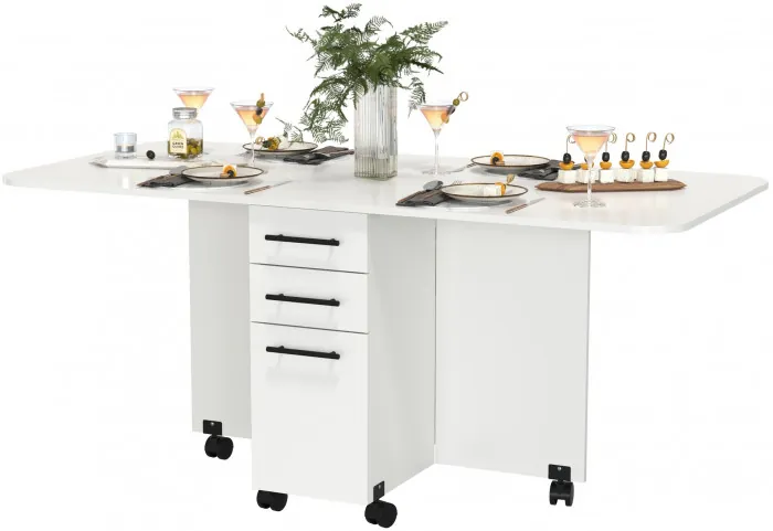 Стол-книжка с ящиками 1-6702бел, цвет белый, ШхГхВ 38х80х74 см. сложенный, разложенный два размера: 103/167х80х74 см.