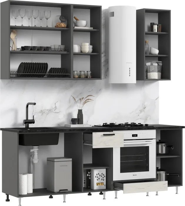 Кухня Рио NEW ЛДСП 2,2/900м (490), Компановка №2, Графит/Крафт белый