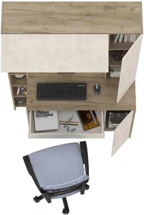 КР100 Стол компьютерный Комфорт 12.71 + кресло 103 серое, цвет дуб крафт серый/шёлковый камень, ШхГхВ 116,7х60,2х165,4 см., НЕ универсальная сборка