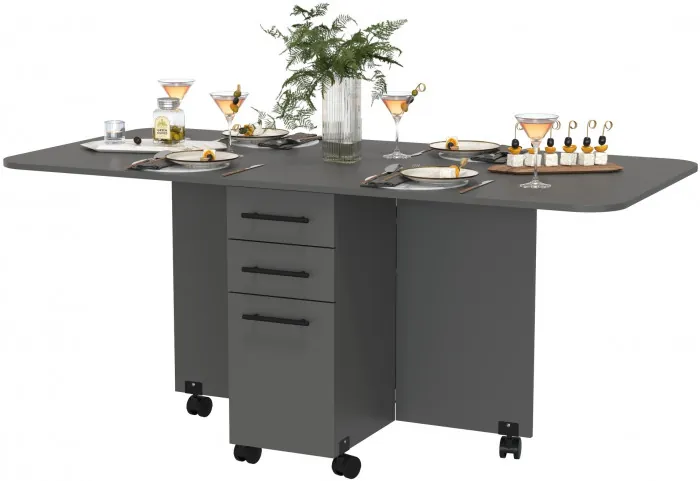 Стол-книжка с ящиками 1-6702граф, цвет графит, ШхГхВ 38х80х74 см. сложенный, разложенный два размера: 103/167х80х74 см.