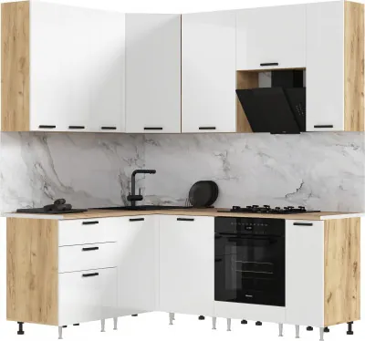 Кухня Рио NEW ЛДСП 1,6х2,0/900м (490), Компановка №2, Крафт/Белый глянец