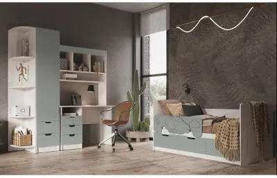 Модульная детская Юниор-4, композиция 1 (Шарли бриз, Крафт белый)