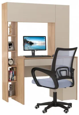 Стол компьютерный Комфорт 12.71 + кресло 103 серое, цвет гикори рокфорд натуральный/сатин, ШхГхВ 116,7х60,2х165,4 см., НЕ универсальная сборка