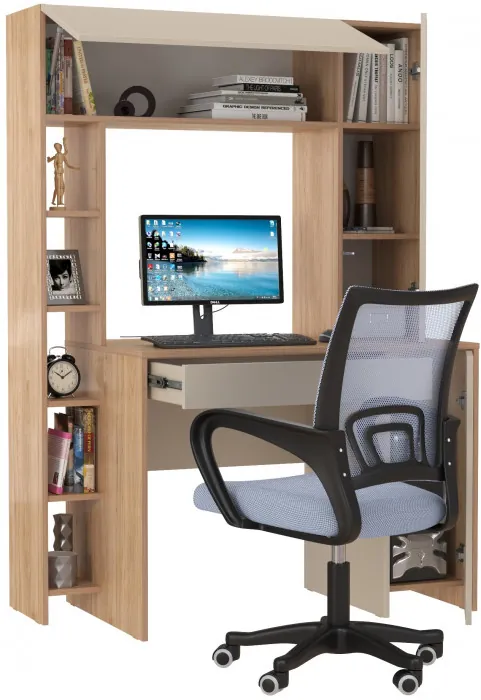 Стол компьютерный Комфорт 12.71 + кресло 103 серое, цвет гикори рокфорд натуральный/сатин, ШхГхВ 116,7х60,2х165,4 см., НЕ универсальная сборка