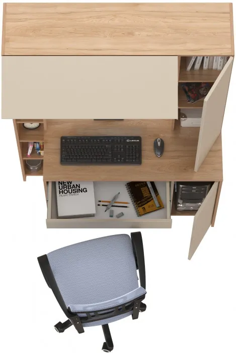 Стол компьютерный Комфорт 12.71 + кресло 103 серое, цвет гикори рокфорд натуральный/сатин, ШхГхВ 116,7х60,2х165,4 см., НЕ универсальная сборка