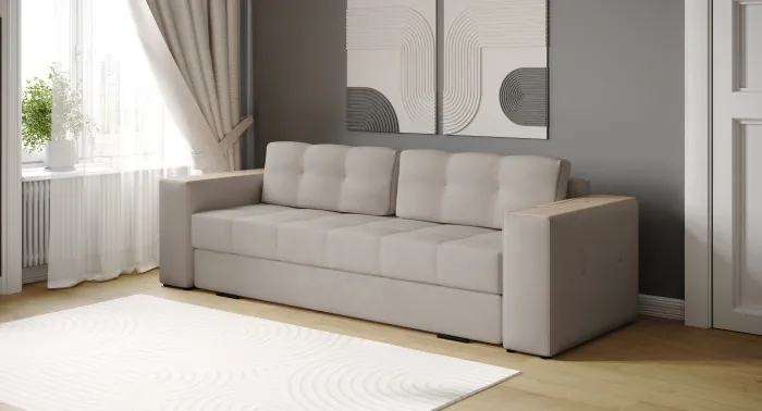 Диван раскладной Виконт, бежевый/мдф дуб канадский