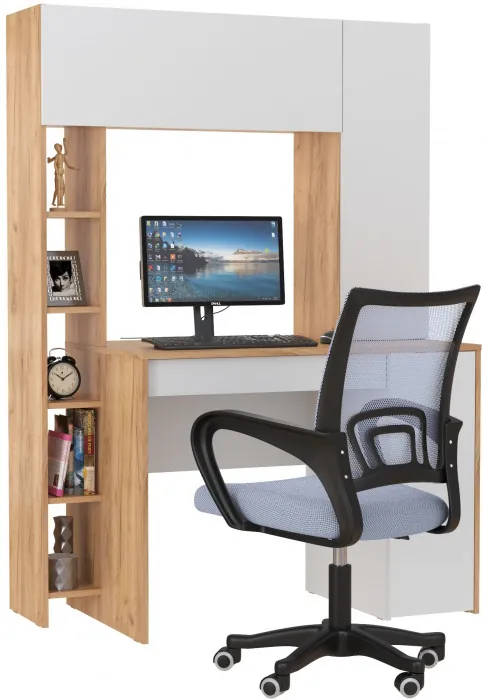 Стол компьютерный Комфорт 12.71 + кресло 103 серое, цвет дуб золотой/белый, ШхГхВ 116,7х60,2х165,4 см., НЕ универсальная сборка